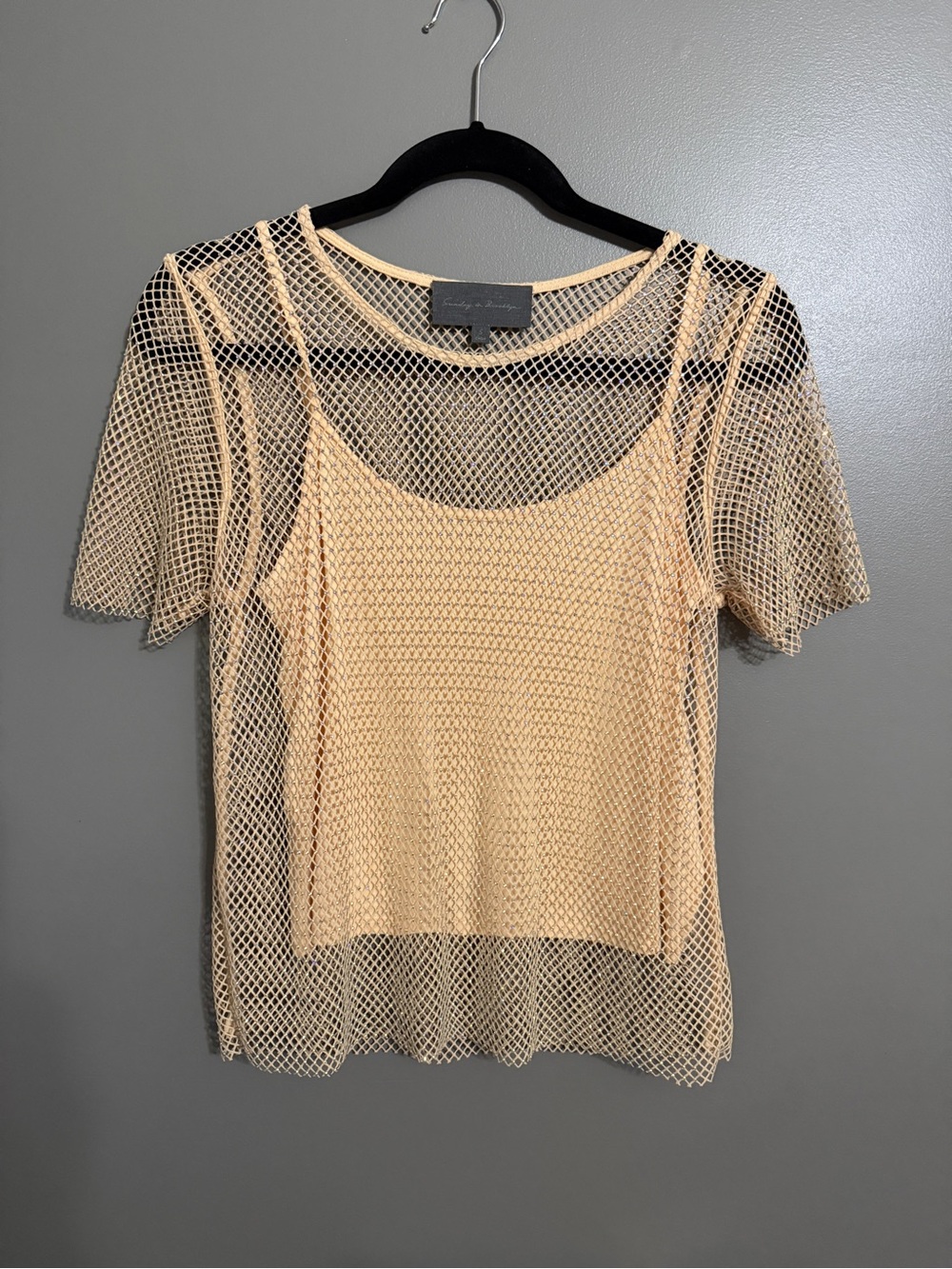 Sunday in Brooklyn Peach Mesh Short-Sleeve Tee with Scoop Tank
